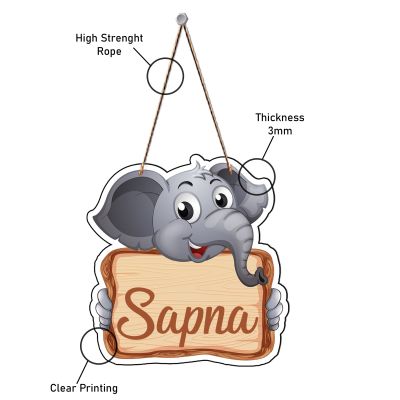 Elephant Cute Animal Wooden Wall Hanging Customized With Name Kids Room, Living Room, Home Decor Birthday Gift For Kids